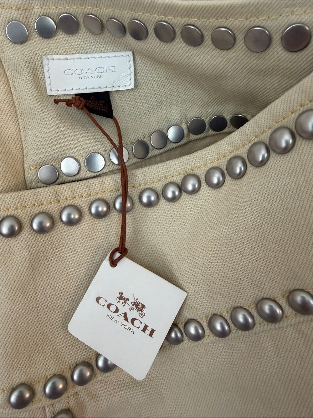 Coach Beige Mini Skirt with Stud Trim - Picture 5 of 6